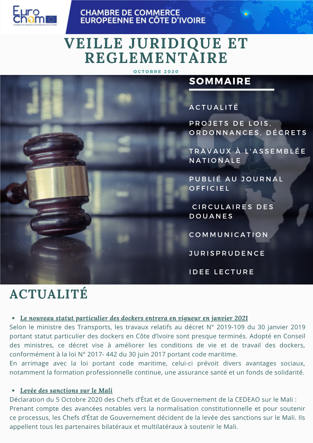 Veille Juridique Et Reglementaire O C T O B R E 2 0 2 0 Sommaire