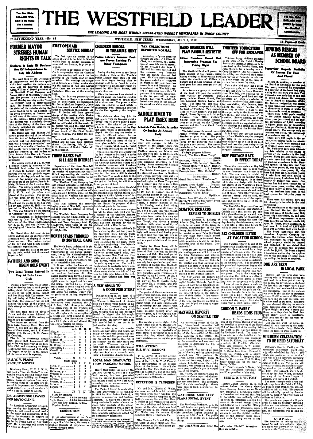 THE WESTFIELD LEADER * the LEADING AMD MOST WIDO.Lt CIKOJLATED WEULLY MKWSPAK* in UNION COUNTY FOETY-SECOND YEAB—No