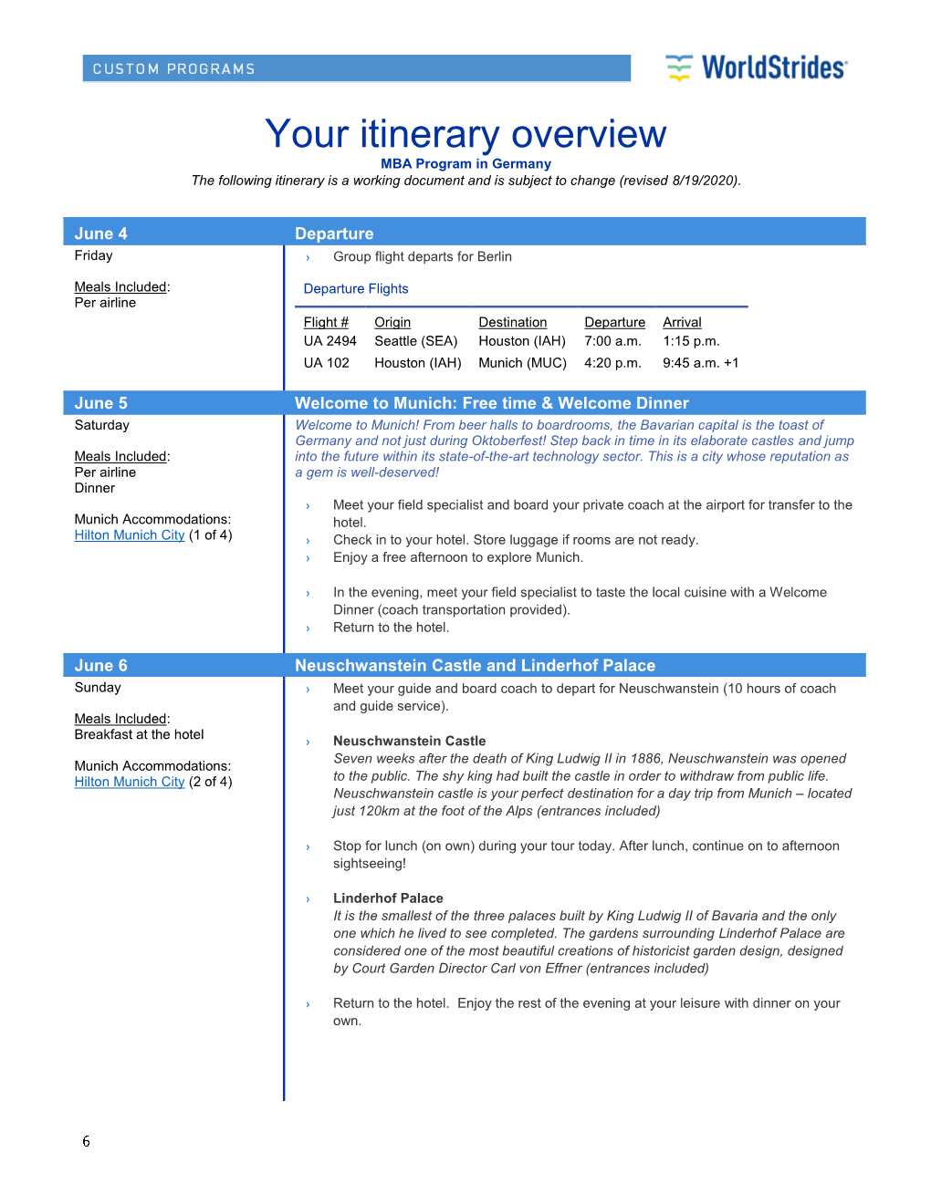 Your Itinerary Overview MBA Program in Germany the Following Itinerary Is a Working Document and Is Subject to Change (Revised 8/19/2020)