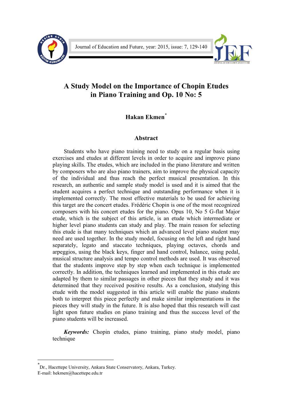A Study Model on the Importance of Chopin Etudes in Piano Training and Op