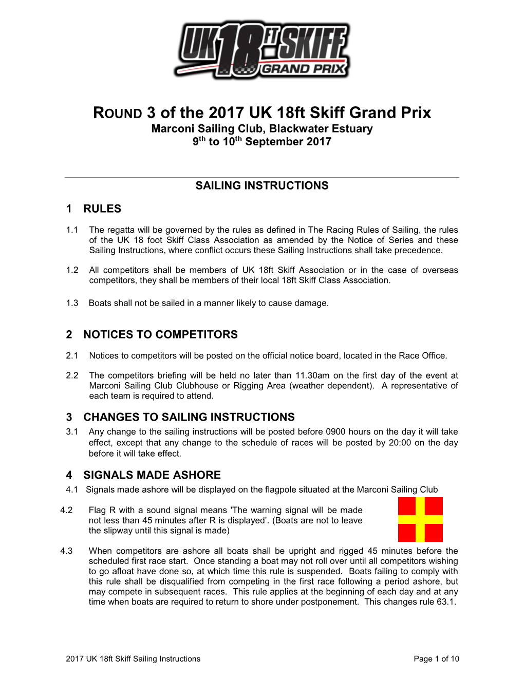 UK 18Ft Skiff Sailing Instructions Marconi SC