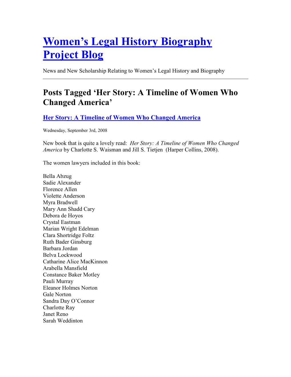 Women's Legal History Biography Project Blog
