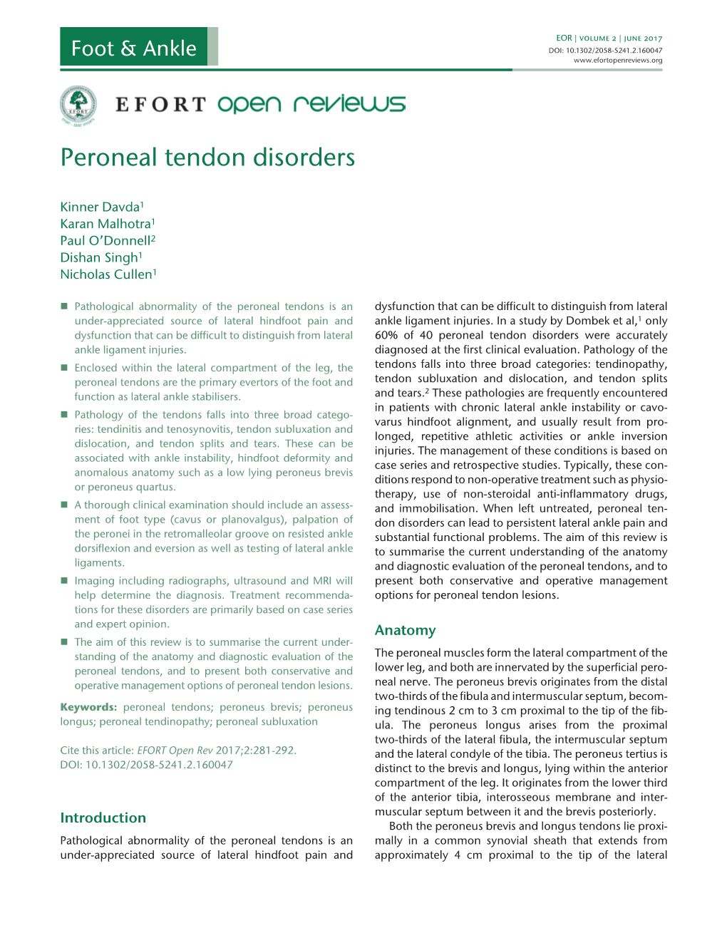 Peroneal Tendon Disorders