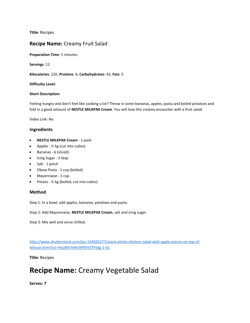 Recipe Name: Creamy Vegetable Salad