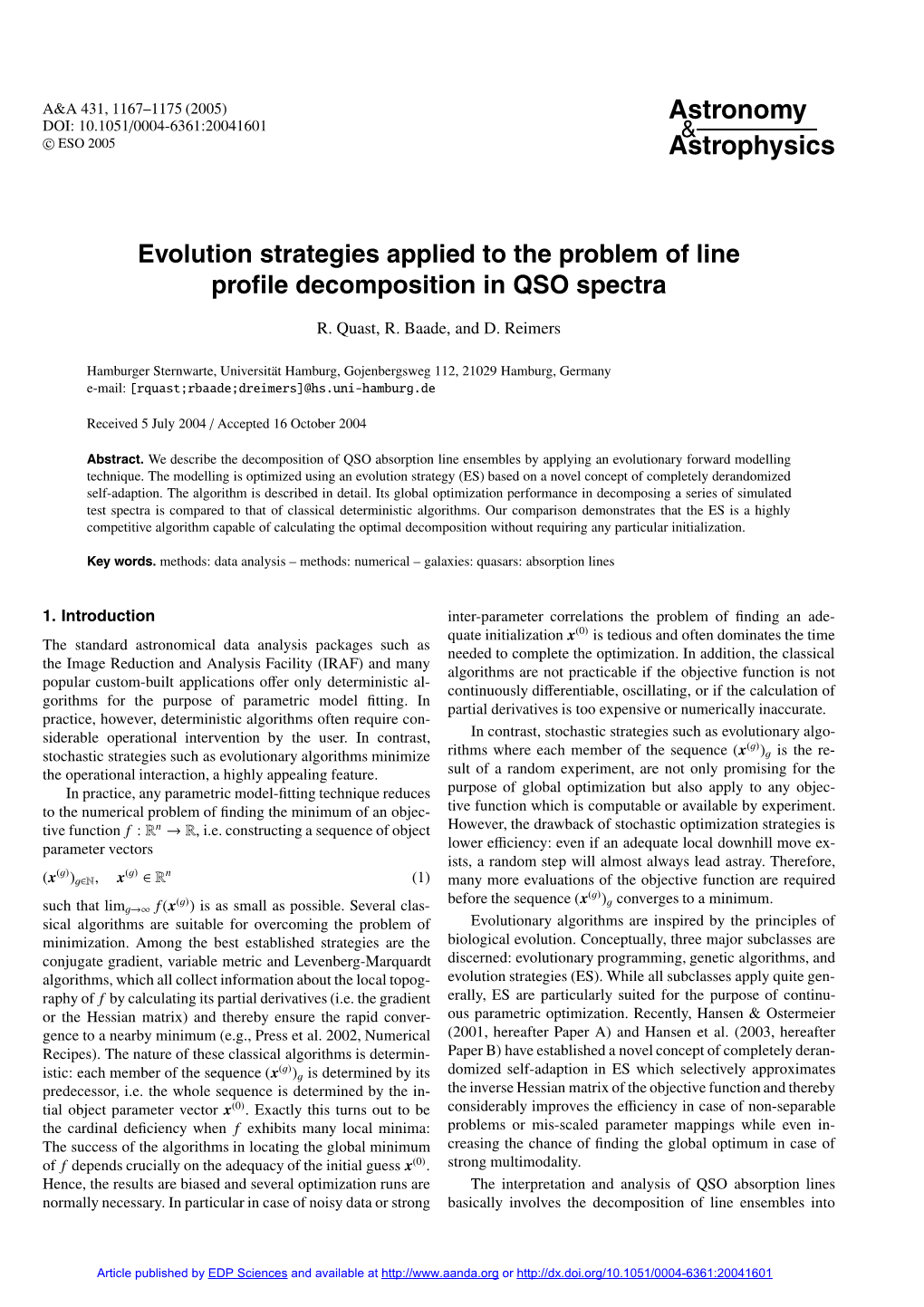 Evolution Strategies Applied to the Problem of Line Profile