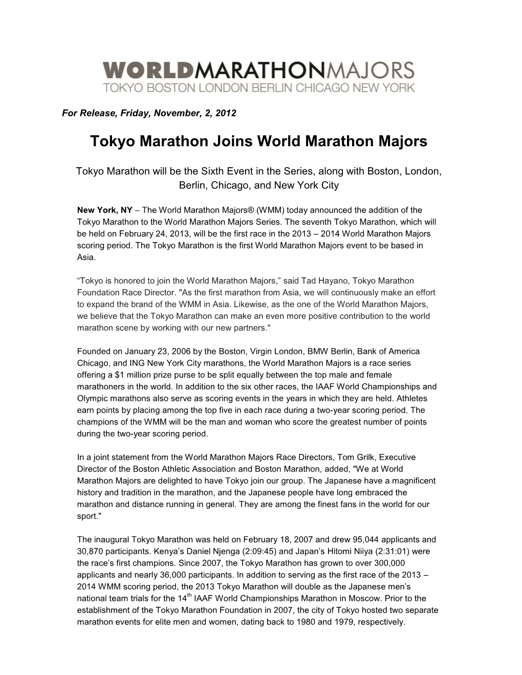 Tokyo Marathon Joins World Marathon Majors