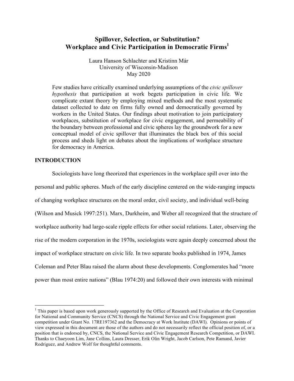 Workplace and Civic Participation in Democratic Firms1