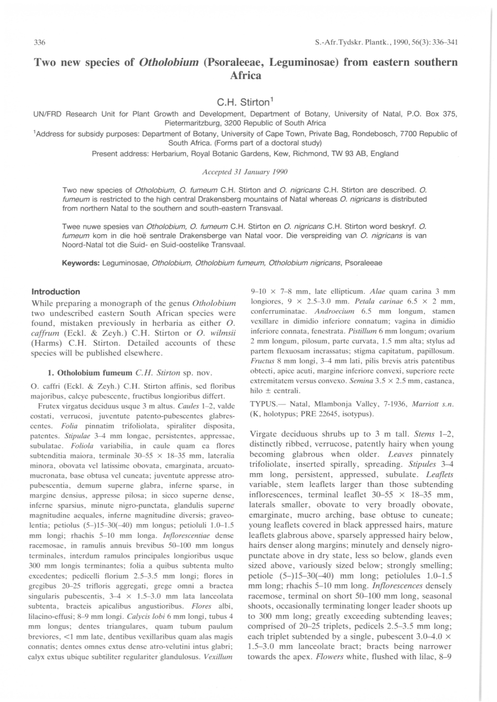 Two New Species of Otholobium (Psoraleeae, Leguminosae) from Eastern Southern Africa