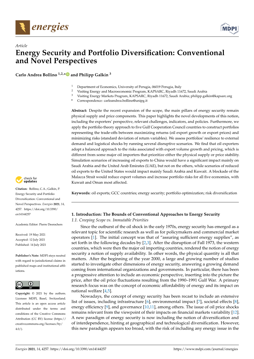 Energy Security and Portfolio Diversification: Conventional and Novel Perspectives