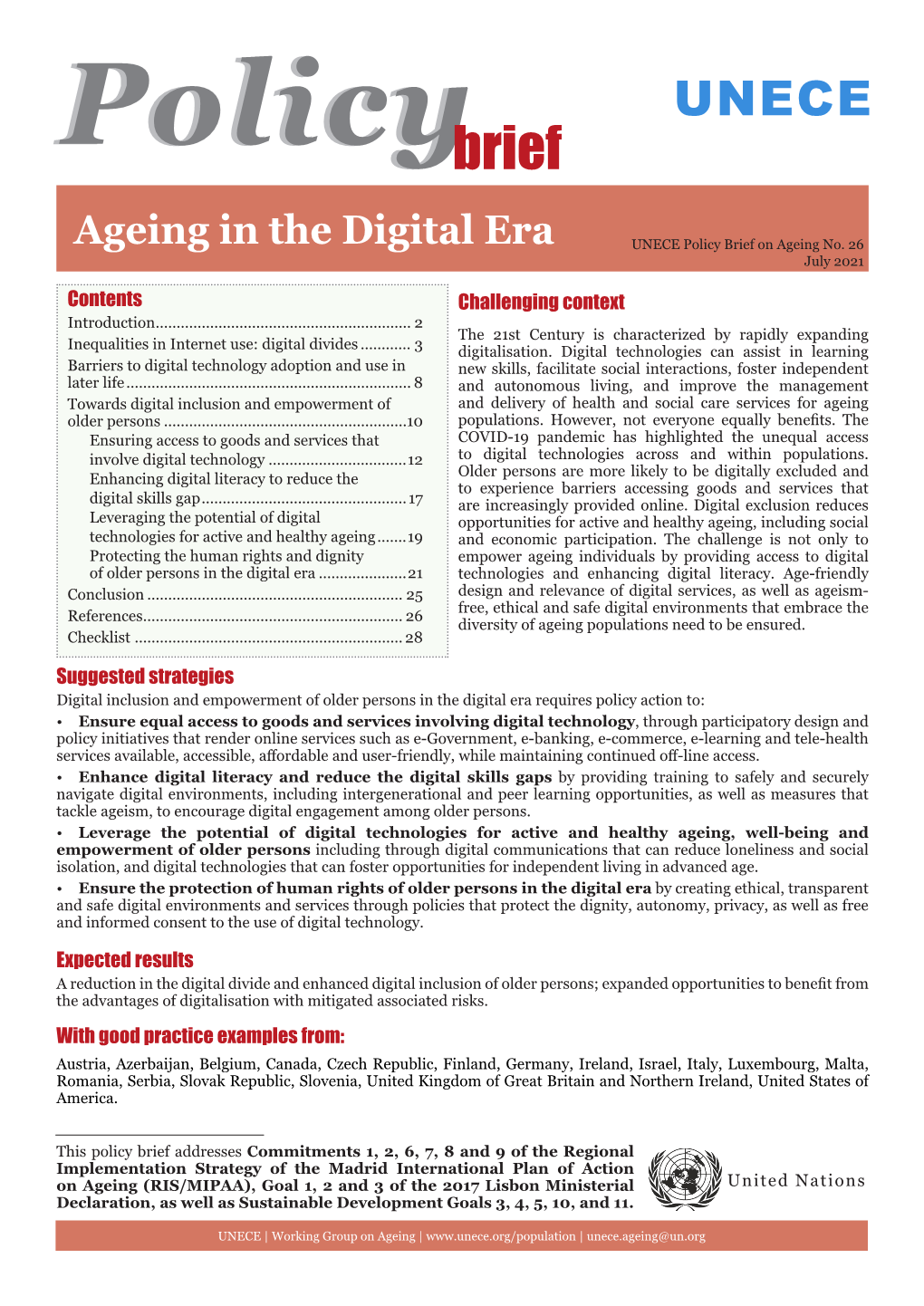 Ageing in the Digital Era UNECE Policy Brief on Ageing No