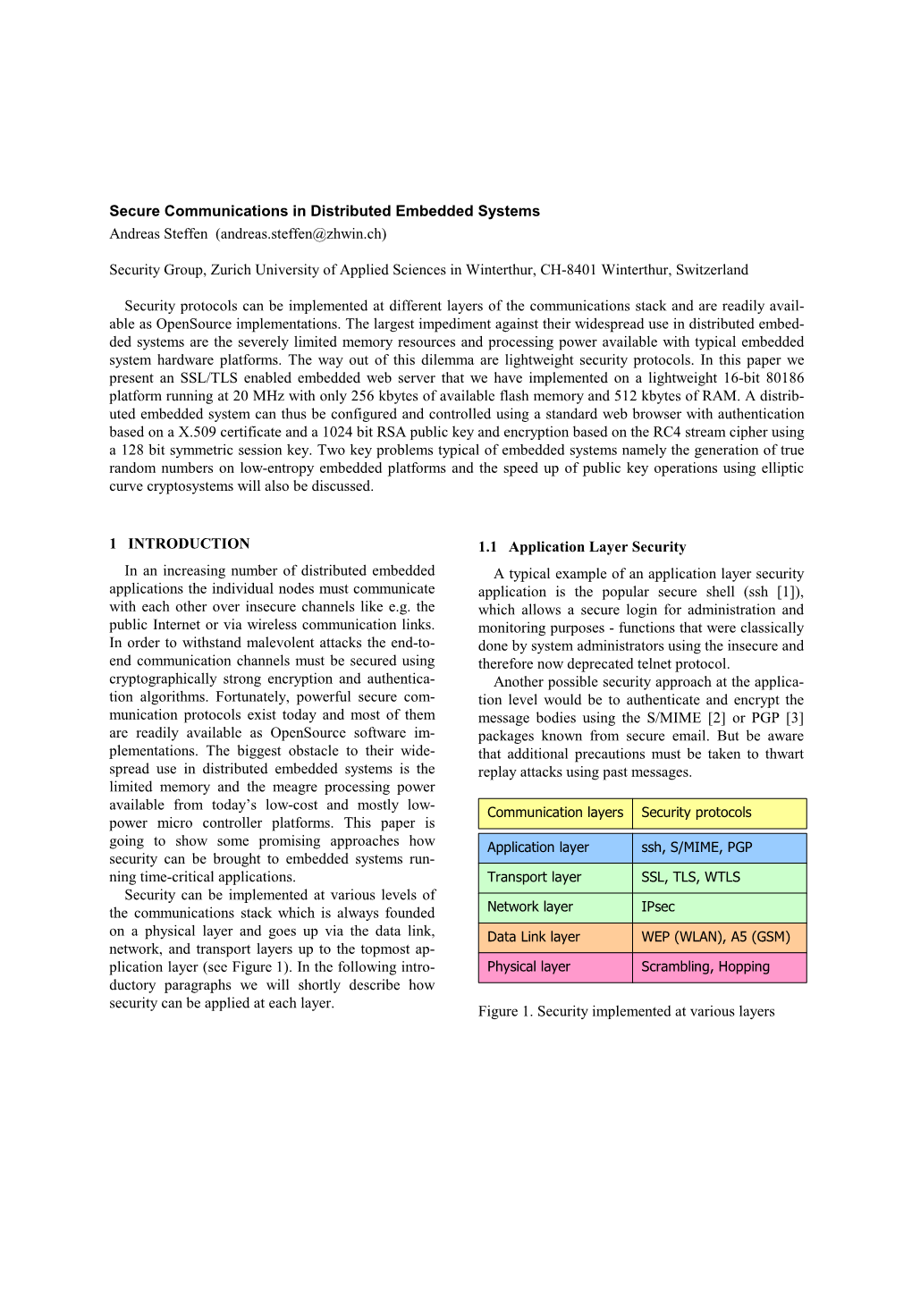 Secure Communications in Distributed Embedded Systems Andreas Steffen (Andreas.Steffen@Zhwin.Ch)