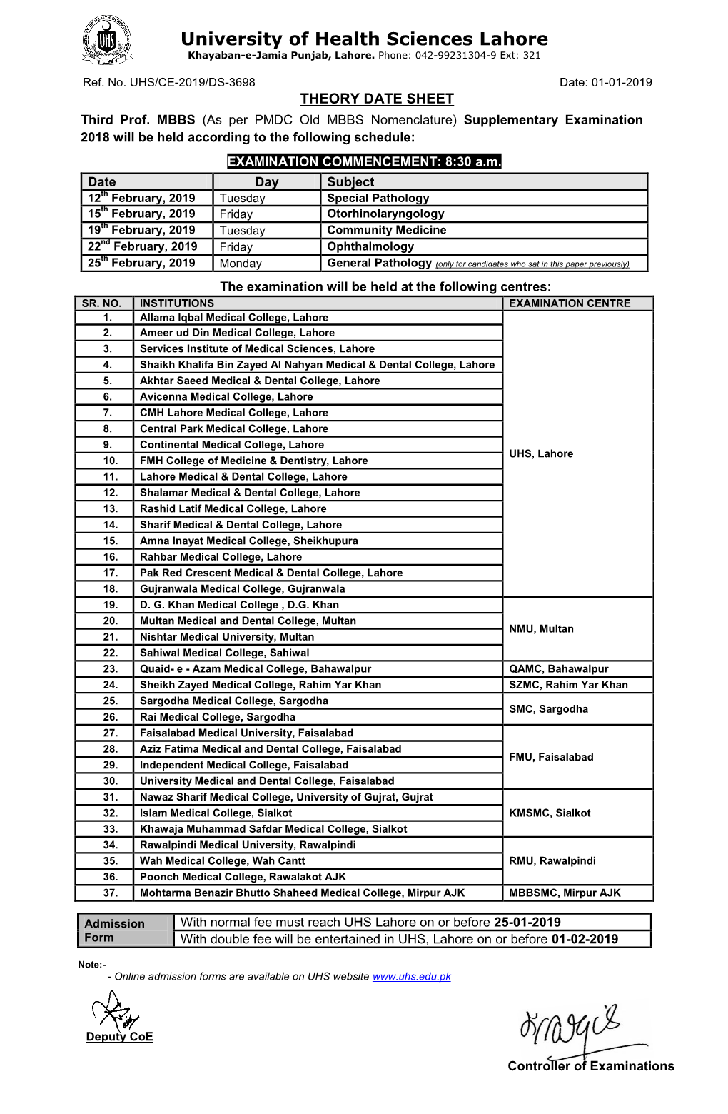 Examinations Department