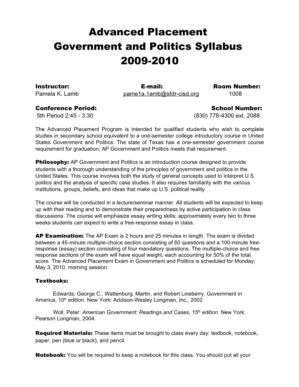 Government and Politics Syllabus