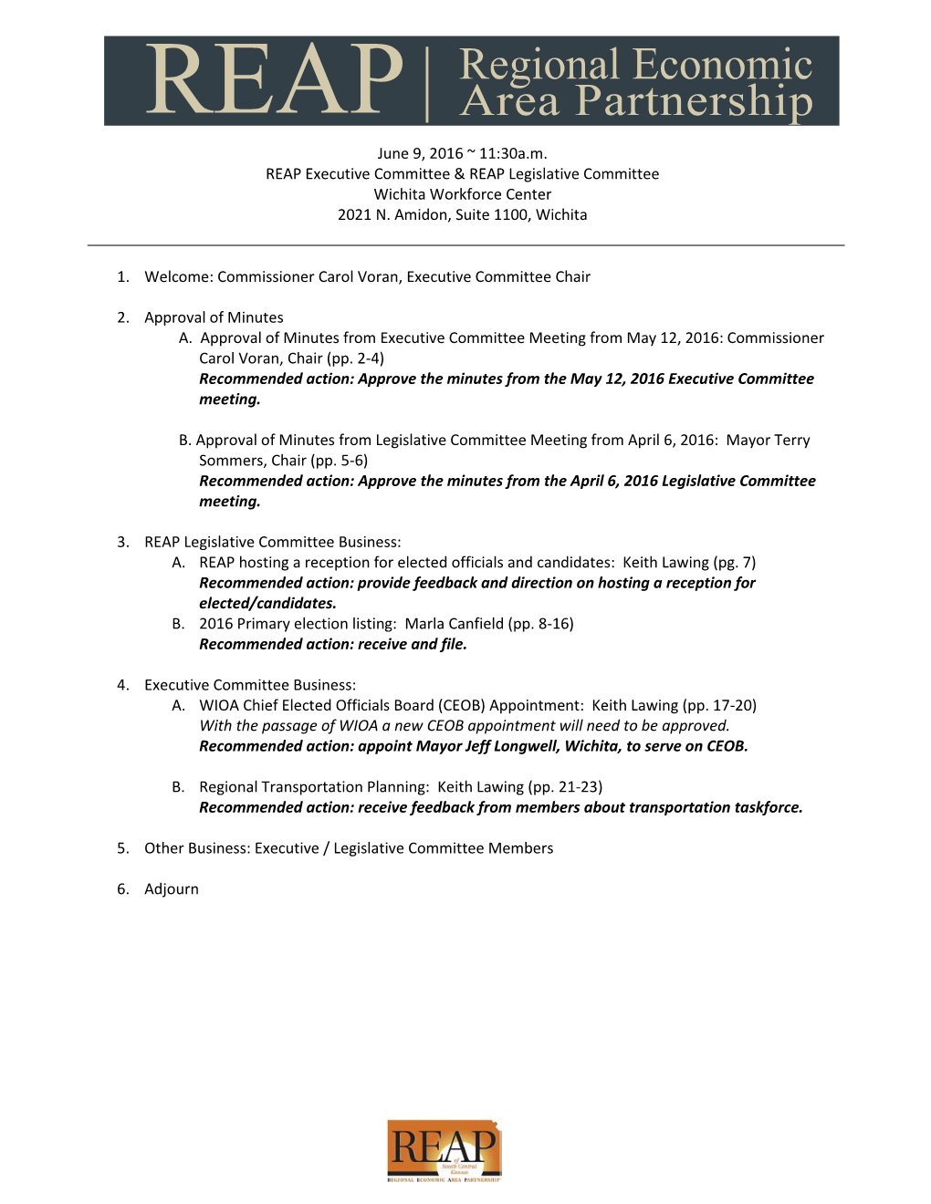 06.09.16 REAP Executive & Legislative Committees Agenda