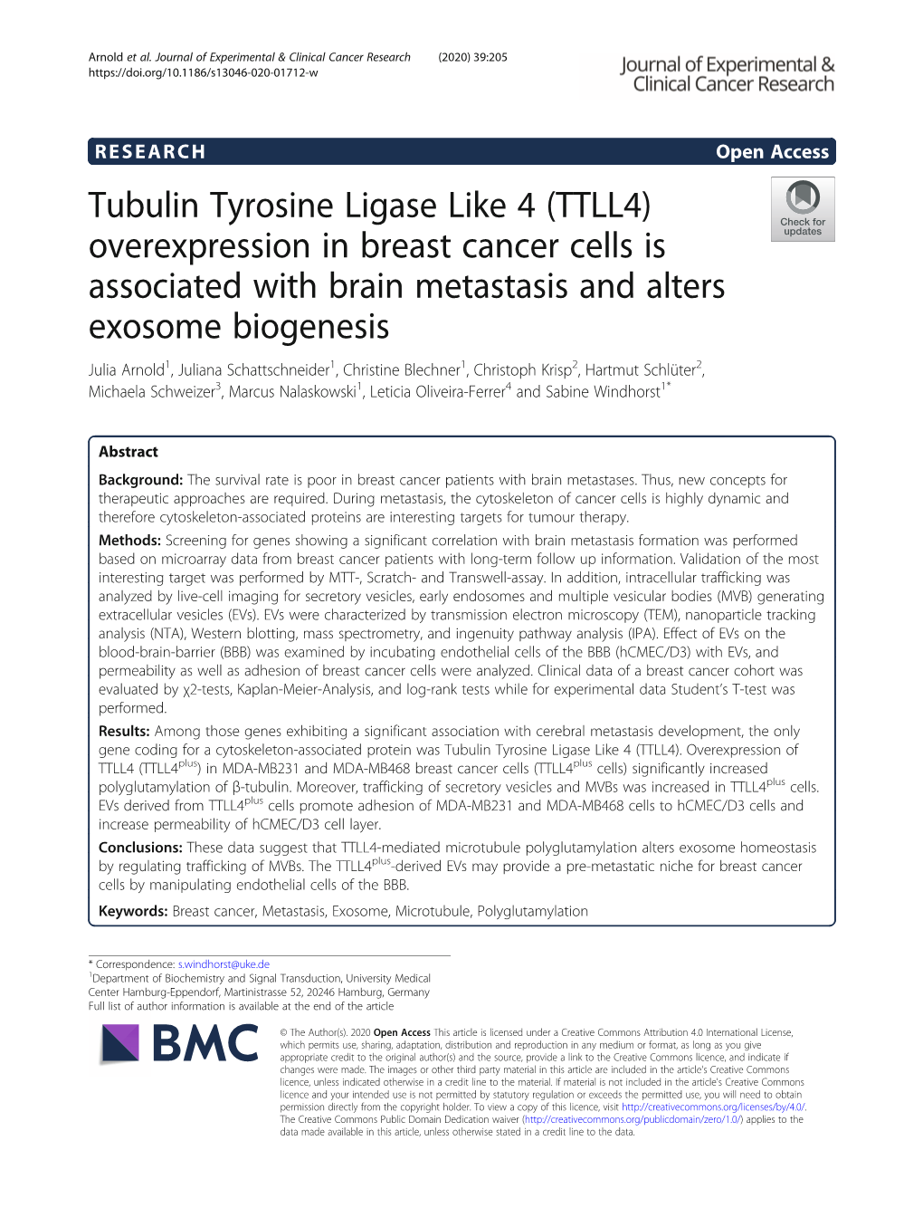 Tubulin Tyrosine Ligase Like 4 (TTLL4) Overexpression in Breast