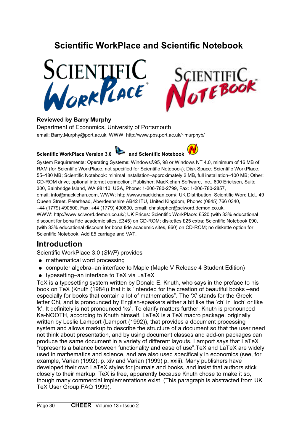 Scientific Workplace and Scientific Notebook Version 3