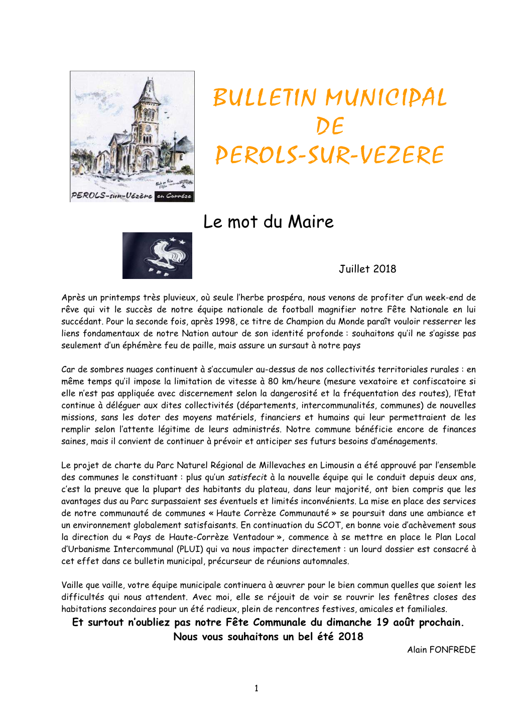 Bulletin Municipal De Pérols Sur Vézère-Juillet 2018