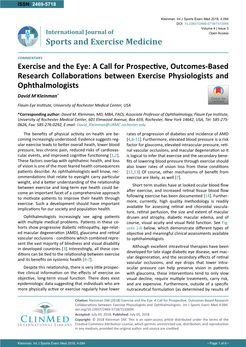 A Call for Prospective, Outcomes-Based Research Collaborations Between Exercise Physiologists and Ophthalm