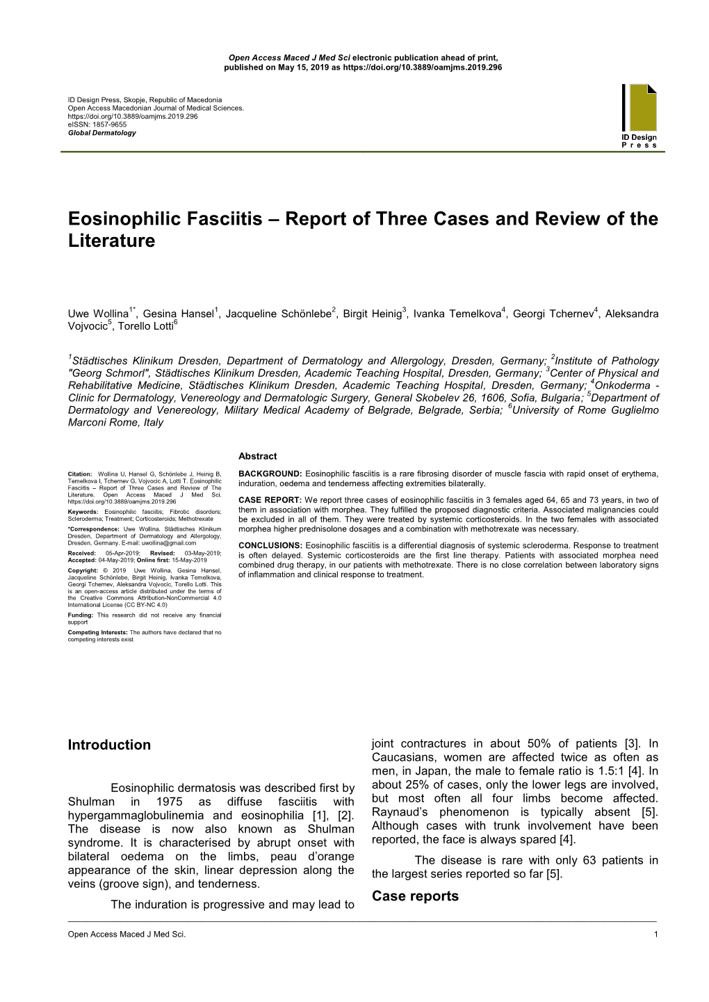 Eosinophilic Fasciitis – Report of Three Cases and Review of the Literature