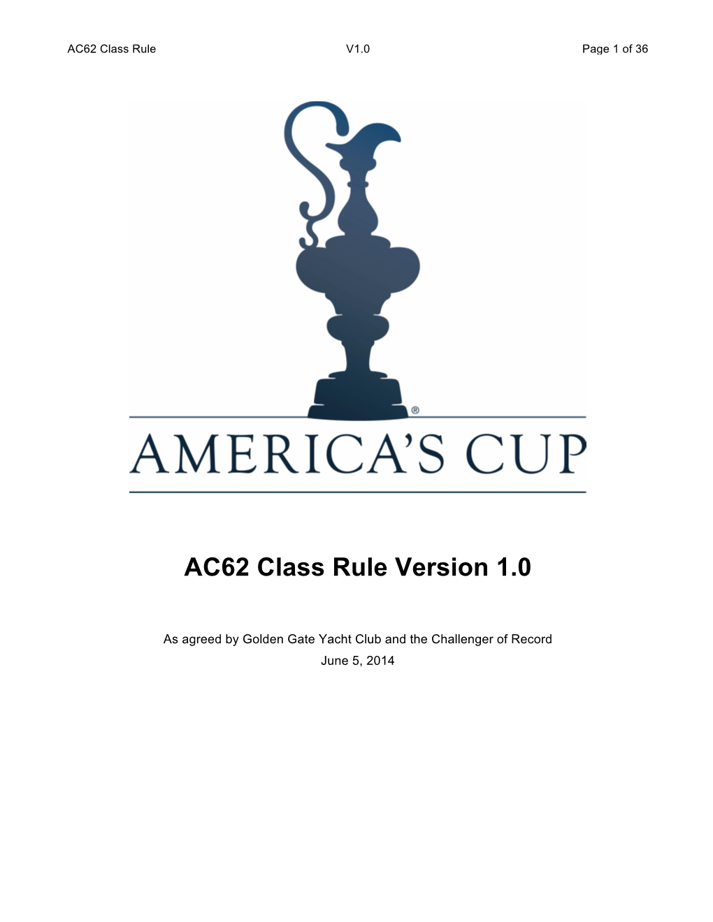 AC62 Class Rule V1.0 Page 1 of 36