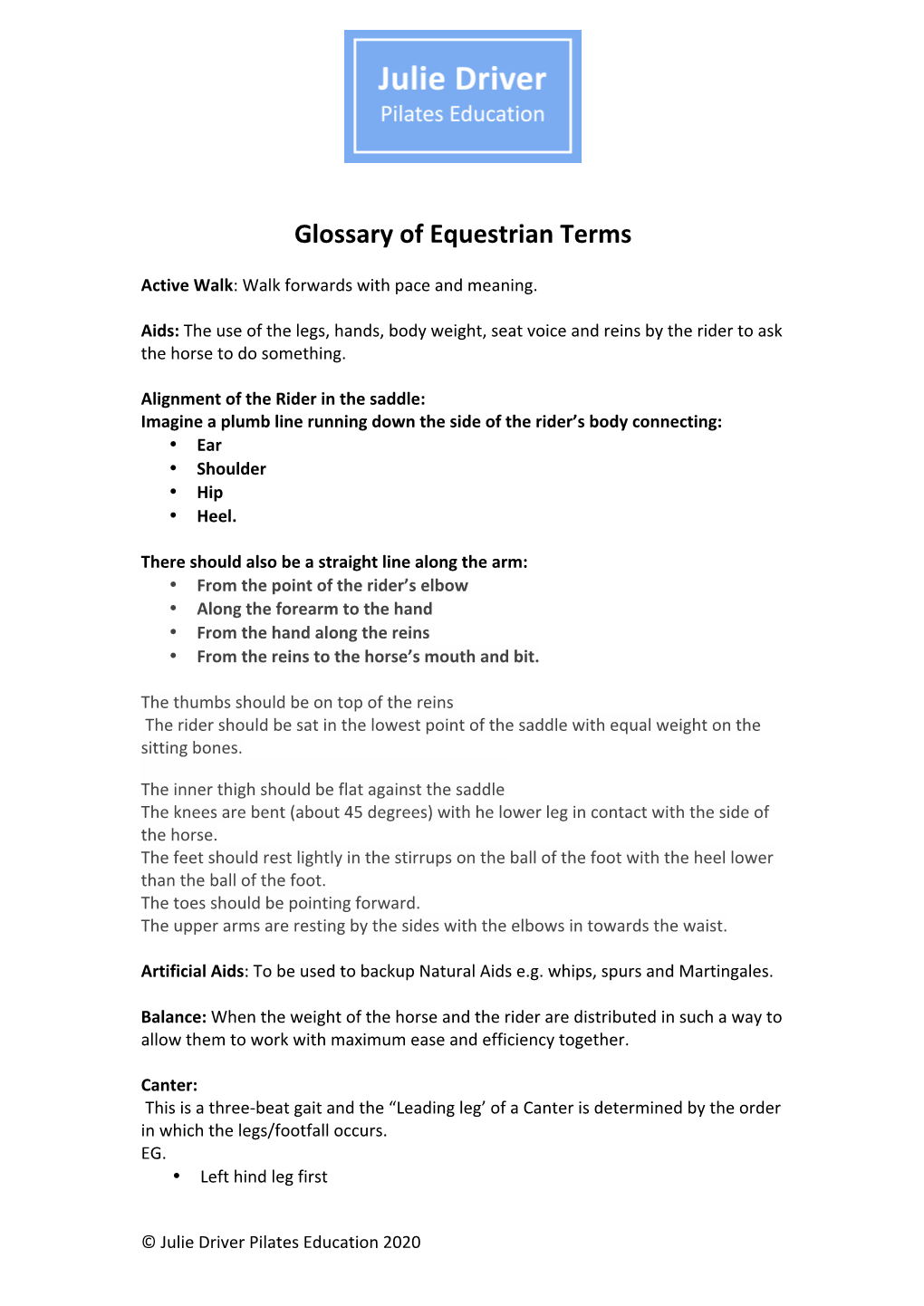 Glossary of Equestrian Terms