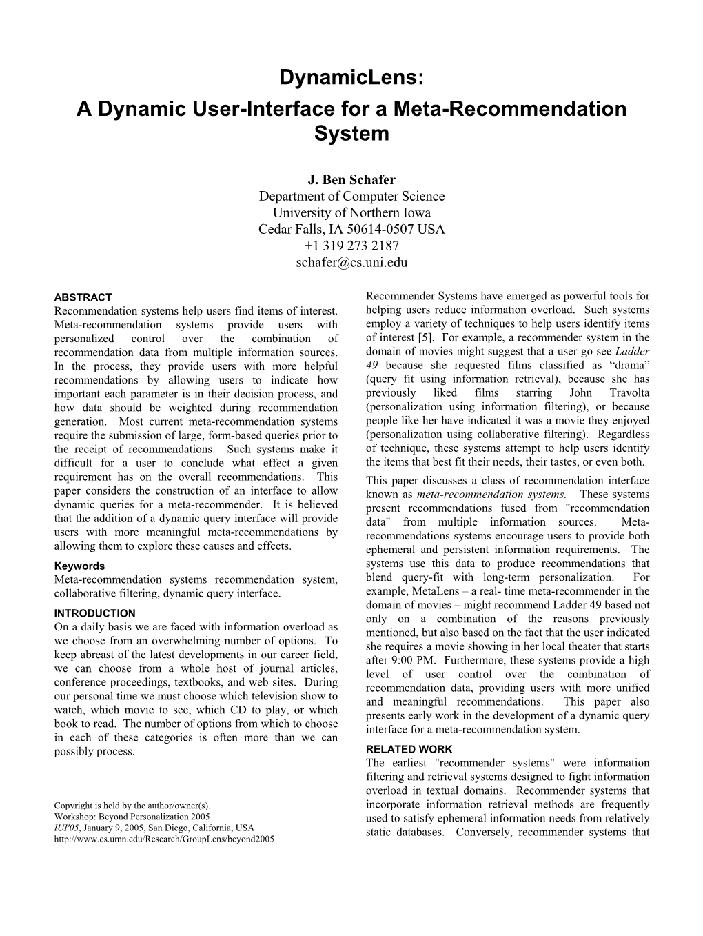 A Dynamic User-Interface for a Meta-Recommendation System