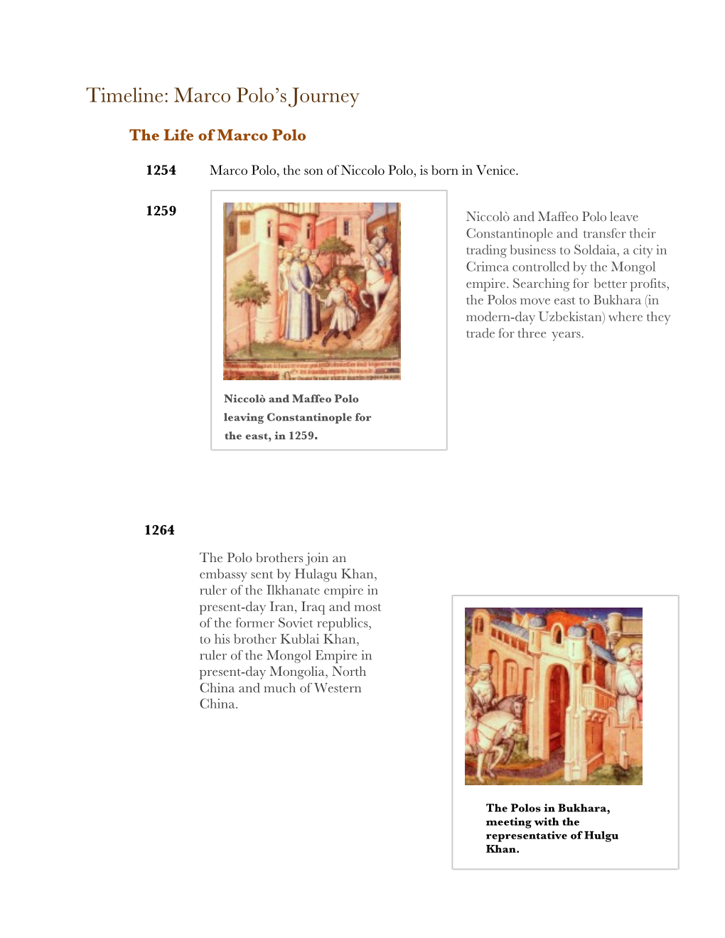 Timeline: Marco Polo’S Journey