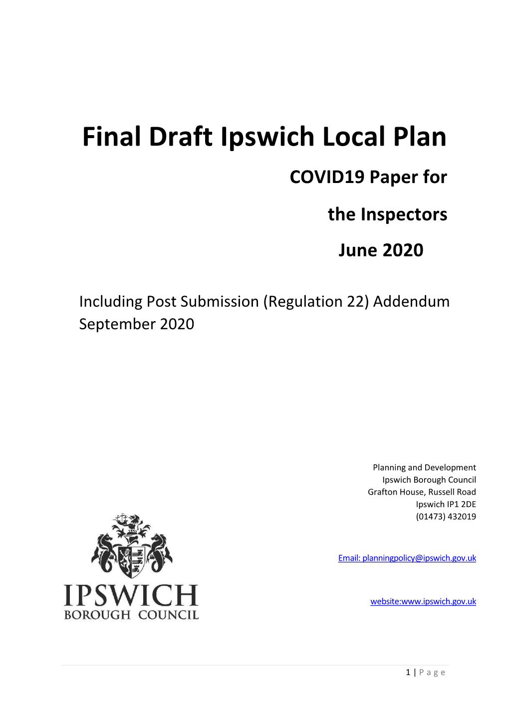 Final Draft Ipswich Local Plan COVID19 Paper for the Inspectors June 2020