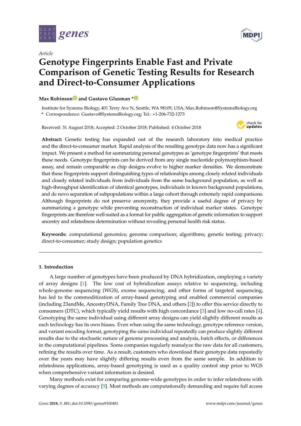 Genotype Fingerprints Enable Fast and Private Comparison of Genetic Testing Results for Research and Direct-To-Consumer Applications