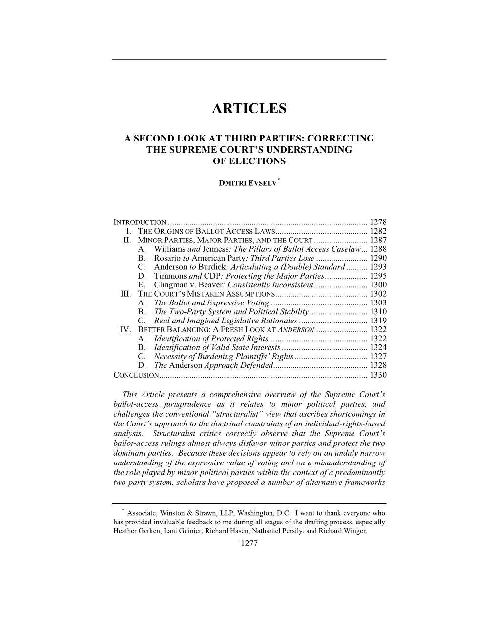 A Second Look at Third Parties: Correcting the Supreme Court’S Understanding of Elections