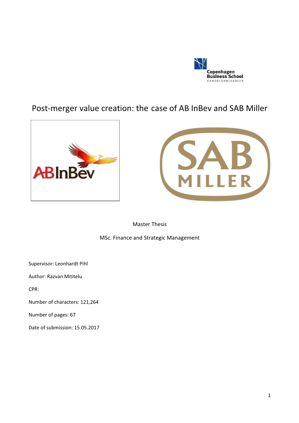 Post-Merger Value Creation: the Case of AB Inbev and SAB Miller