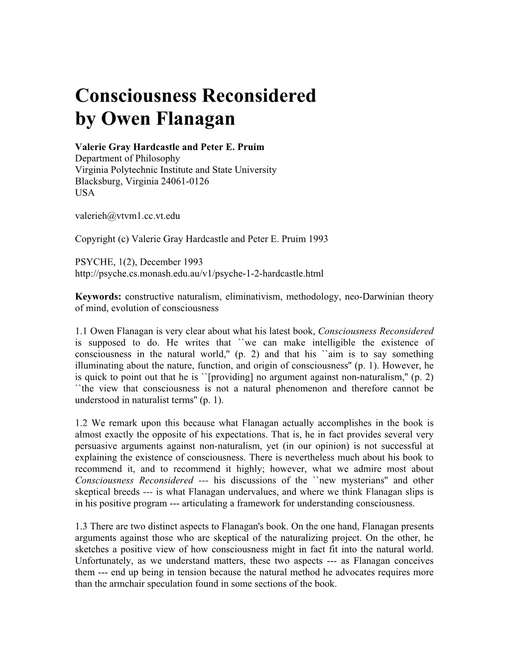 Consciousness Reconsidered by Owen Flanagan