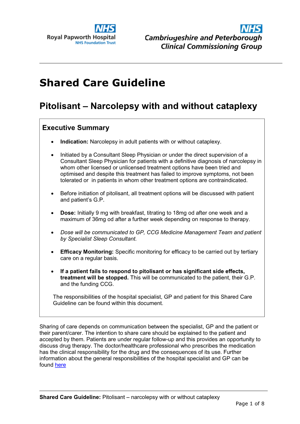 Shared Care Guideline