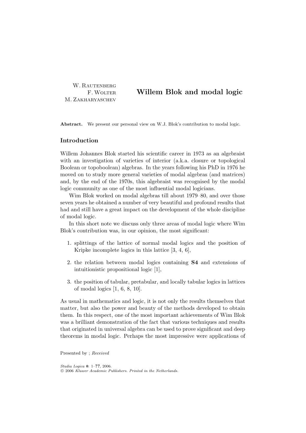 Willem Blok and Modal Logic M