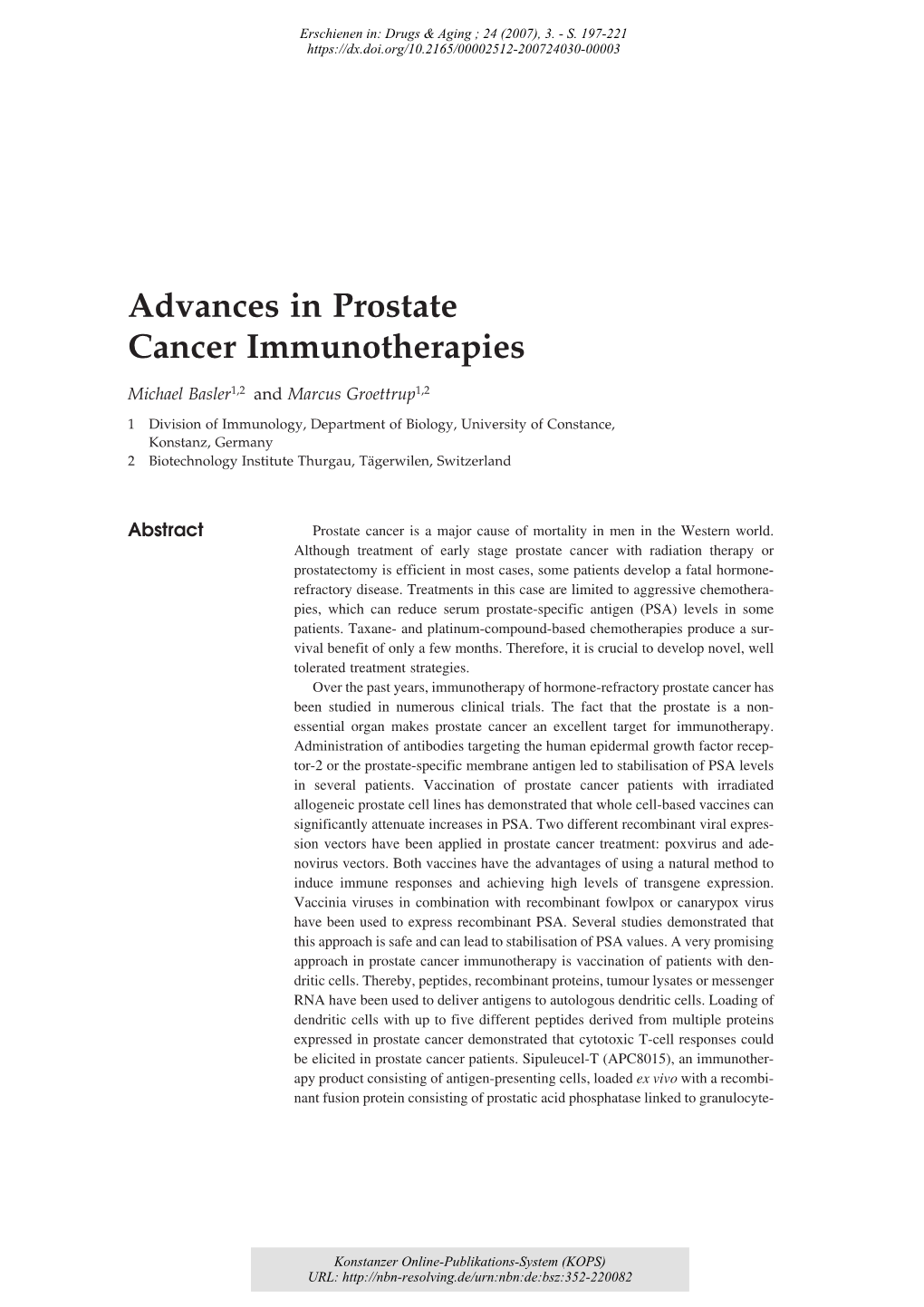 Advances in Prostate Cancer Immunotherapies