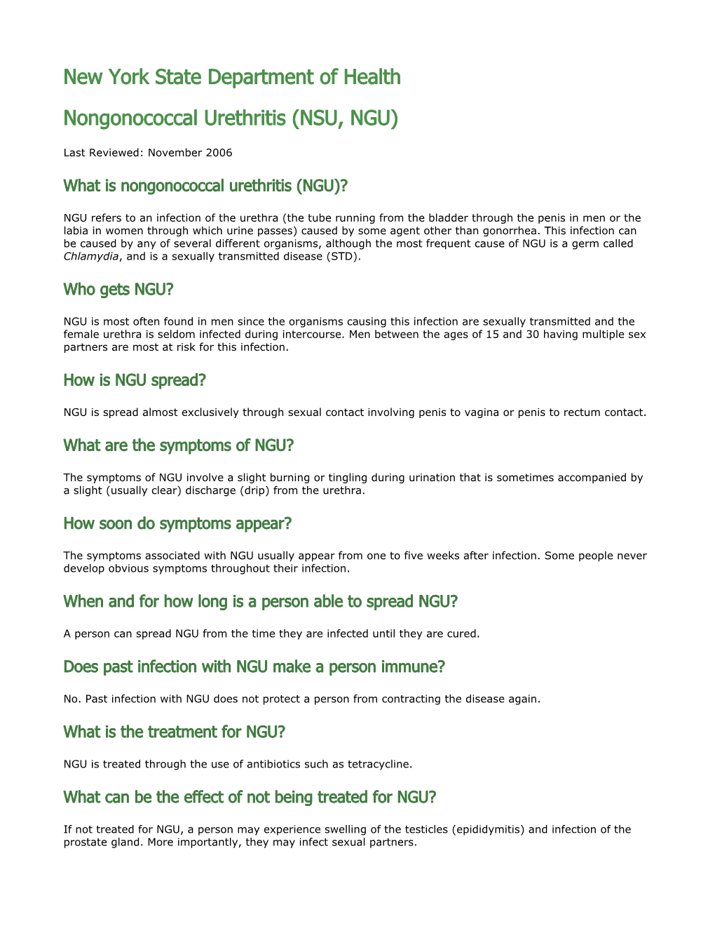 Nongonococcal Urethritis (NSU, NGU)