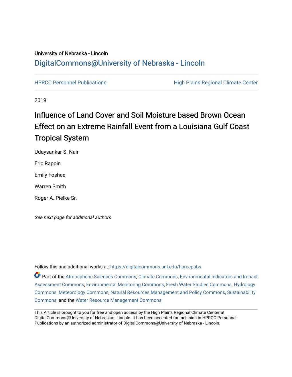 Influence of Land Cover and Soil Moisture Based Brown Ocean Effect on an Extreme Rainfall Event from a Louisiana Gulf Coast Tropical System