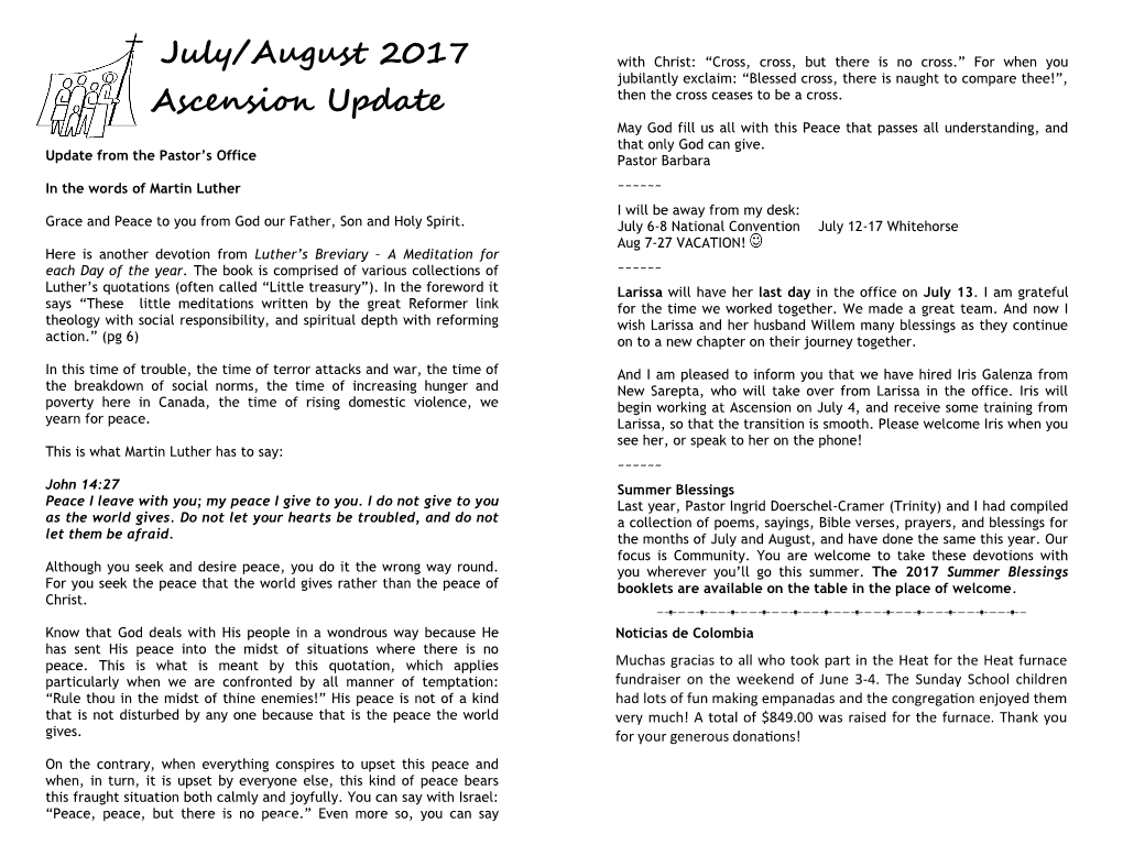 July/August 2017 Ascension Update