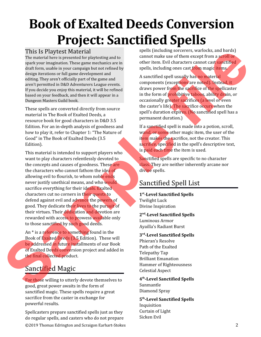 Book of Exalted Deeds Conversion Project: Sanctified Spells