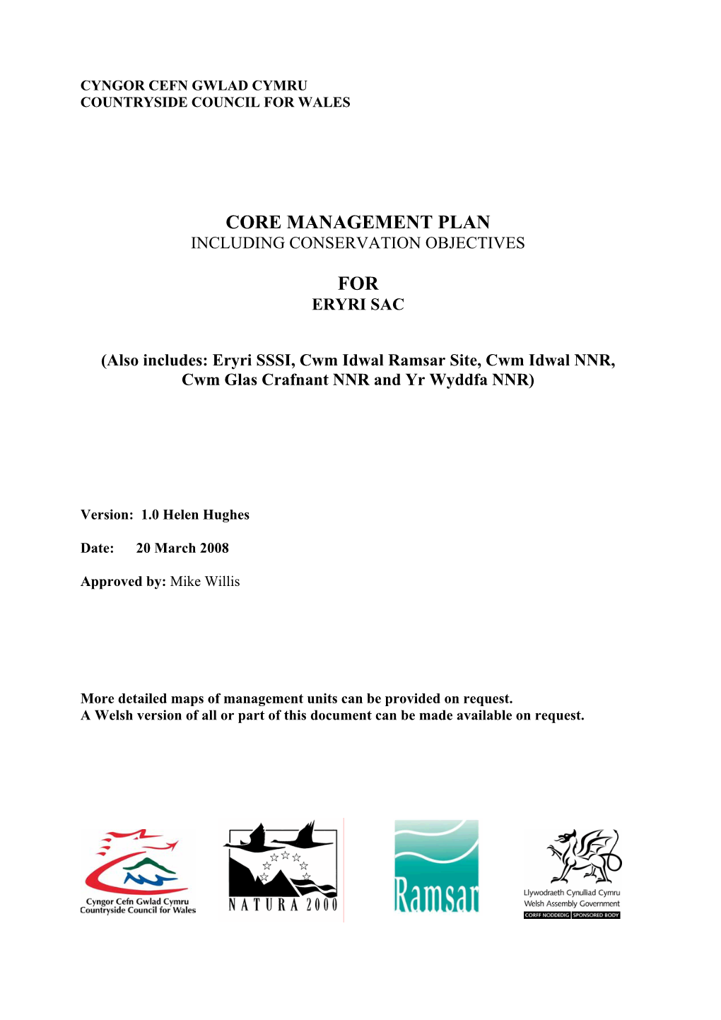 Core Management Plan Including Conservation Objectives