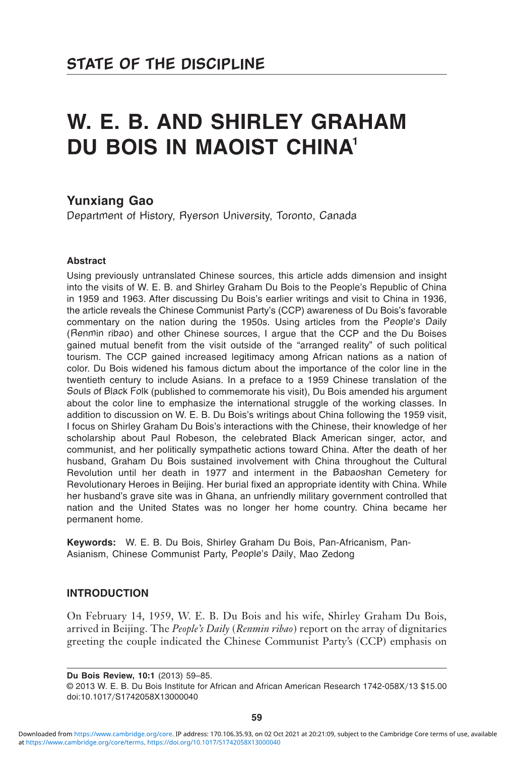 W. E. B. and Shirley Graham Du Bois in Maoist China1