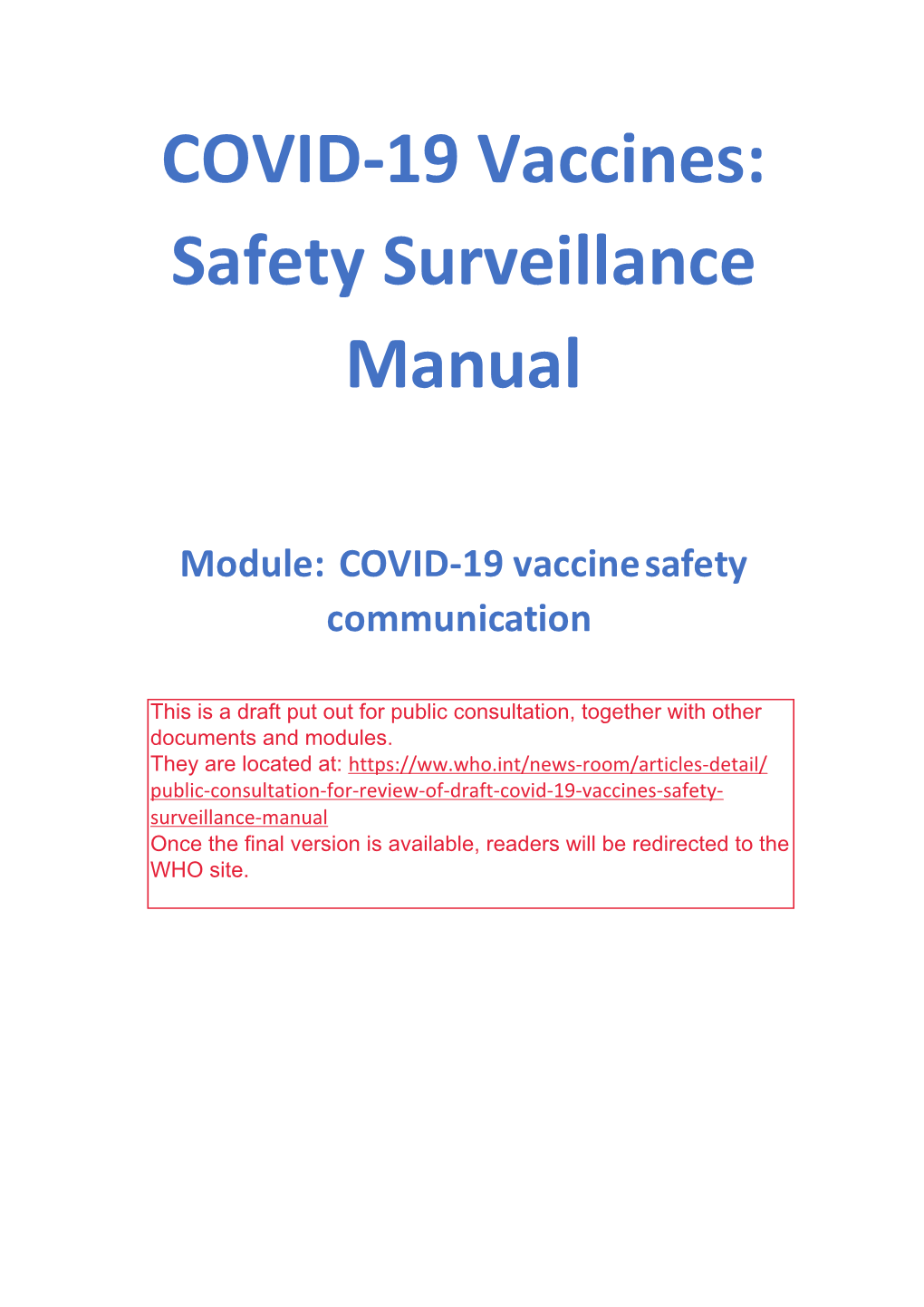 COVID-19 Vaccines: Safety Surveillance Manual