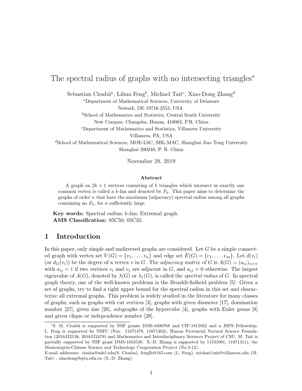 The Spectral Radius of Graphs with No Intersecting Triangles∗