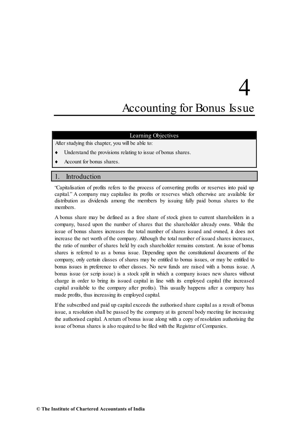 Accounting for Bonus Issue