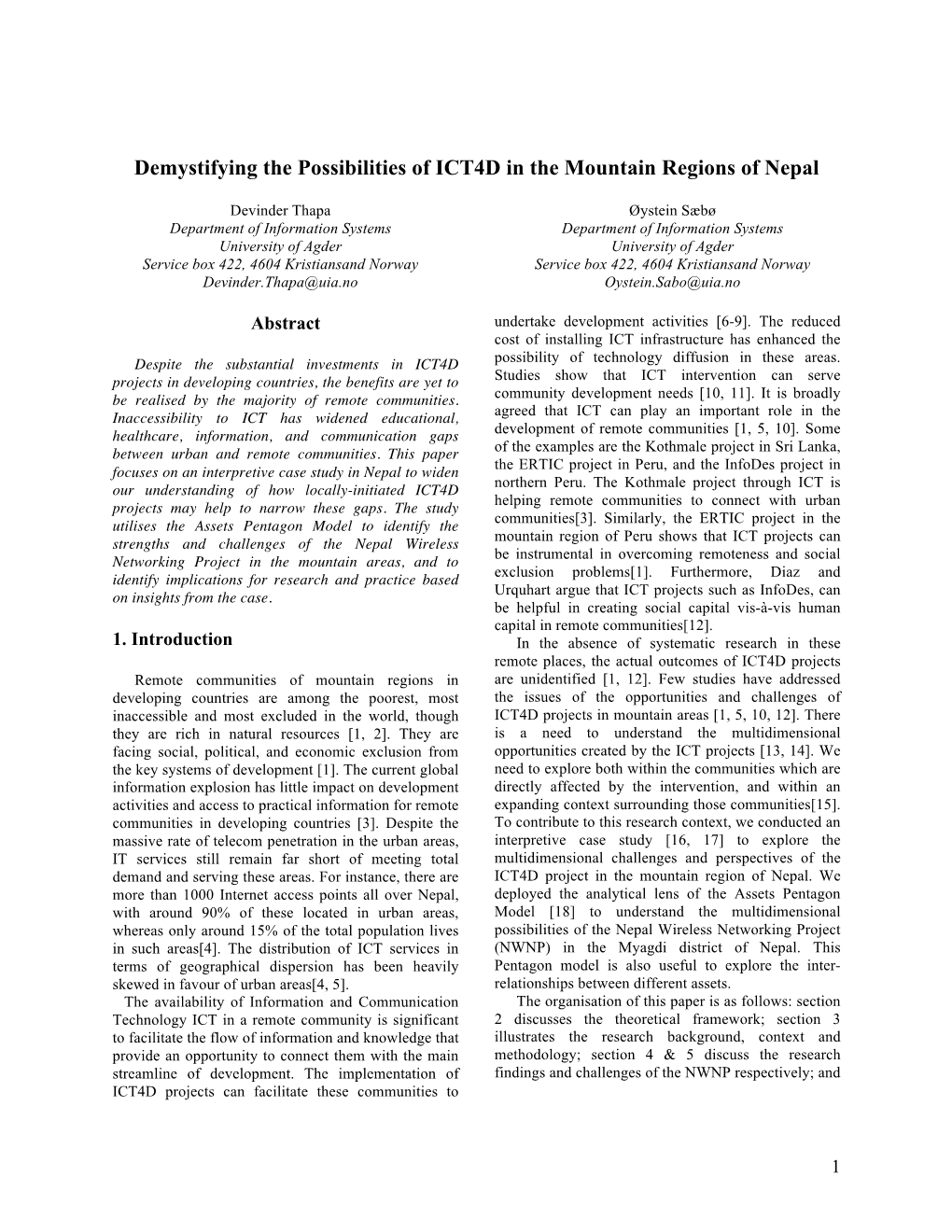 Demystifying the Possibilities of ICT4D in the Mountain Regions of Nepal