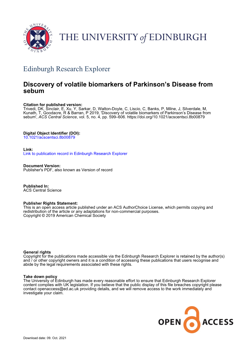 Discovery of Volatile Biomarkers of Parkinson's Disease from Sebum