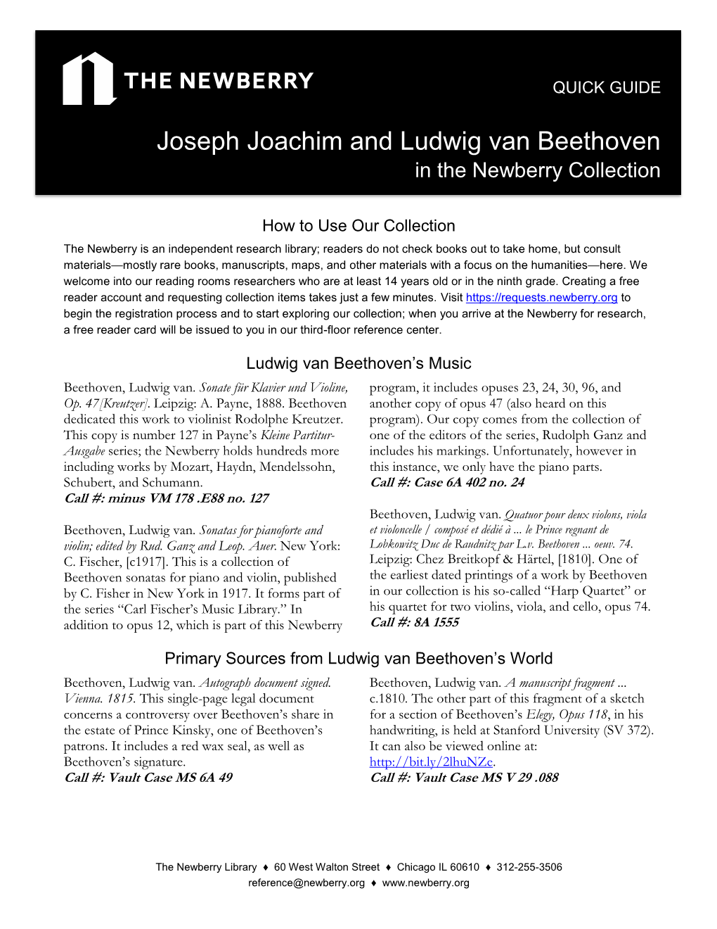 Joseph Joachim and Ludwig Van Beethoven in the Newberry Collection