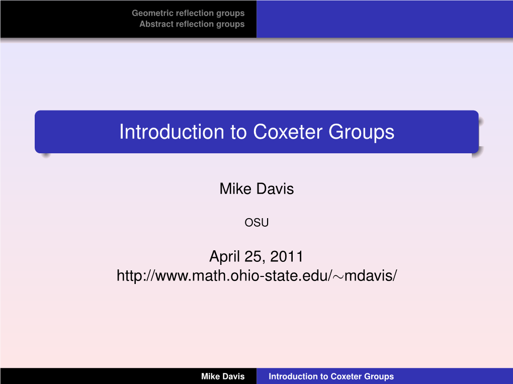 Introduction to Coxeter Groups