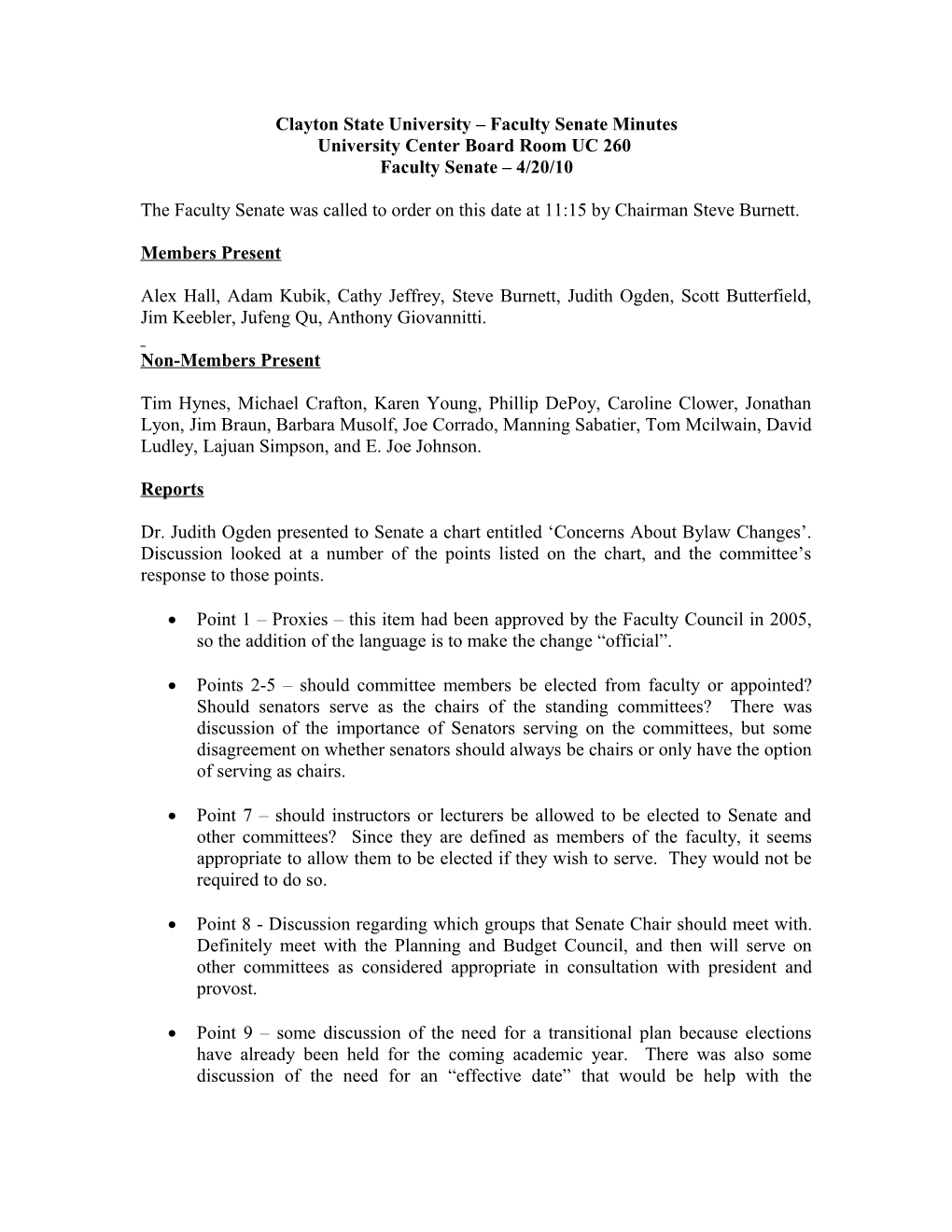 Clayton State University Faculty Council Agenda