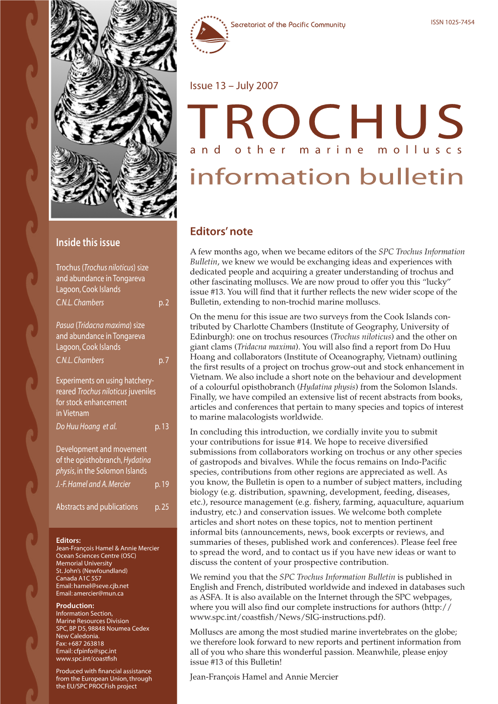 Trochus Niloticus) Size Dedicated People and Acquiring a Greater Understanding of Trochus and and Abundance in Tongareva Other Fascinating Molluscs